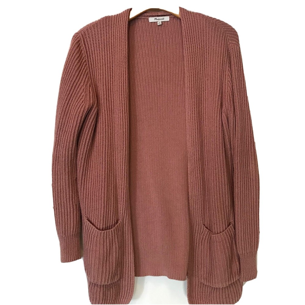 Madewell Nolan Cotton Chunky Knit Cardigan Sweater Pink with Pockets size xs